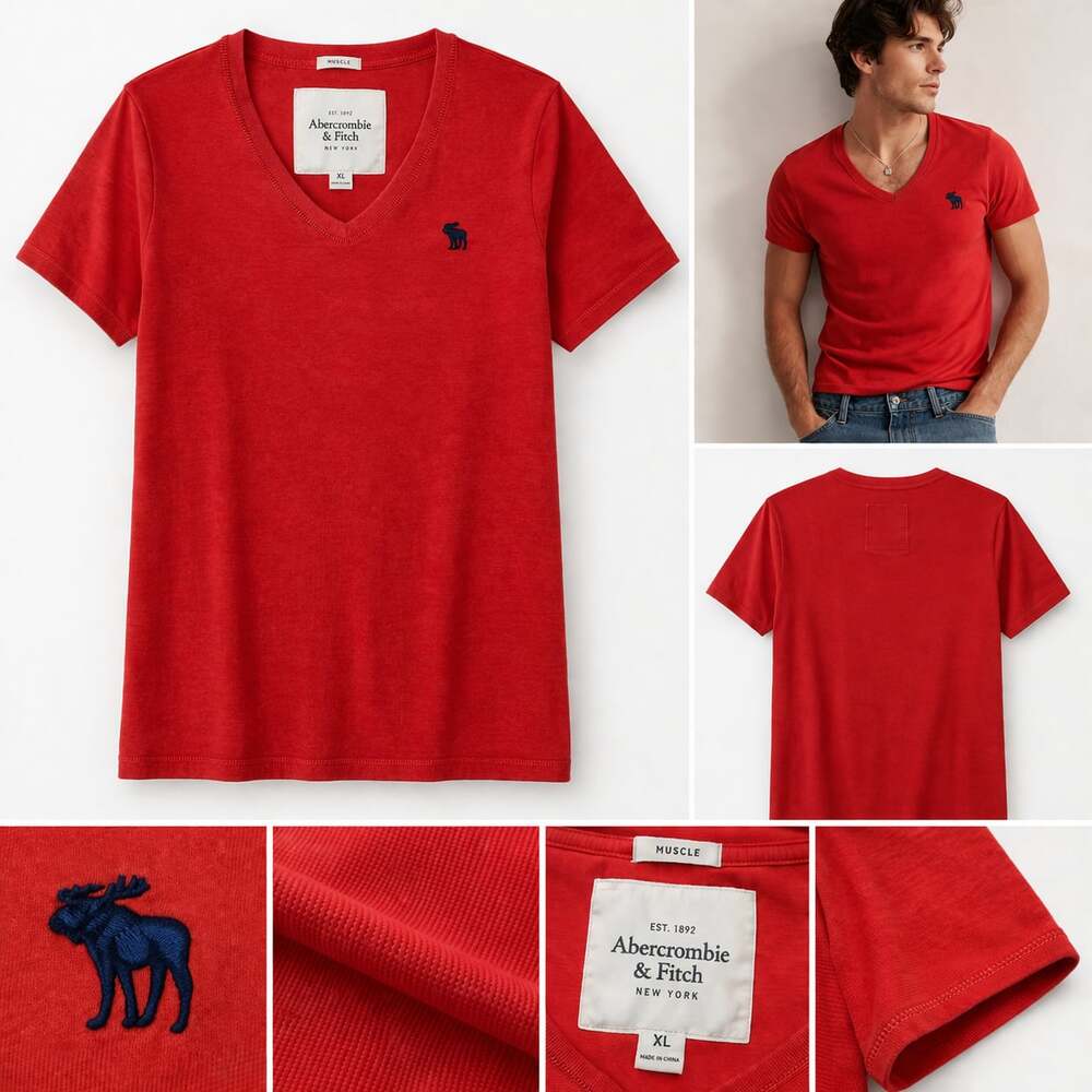 Abercrombie & Fitch Muscle Fit V-Neck T-Shirt Red Size XL